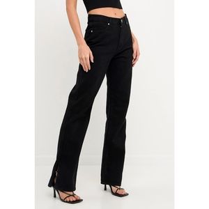 GREY LAB Side Slit Straight Leg Jeans Black Size 27